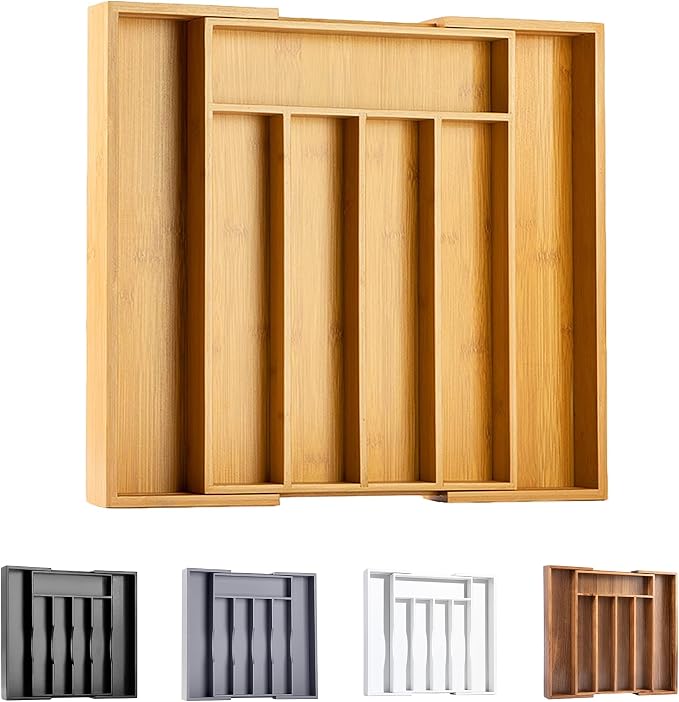 Silverware Organizer Kitchen Drawer Organizer Expandable Bamboo Utensil Holder Cutlery Tray for Kitchen Utensil and Flatware Bedroom Office by Bellsal