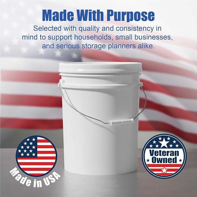 5 Gallon Bucket - Food Grade w/Lid BPA-Free, White/White, 6 | Airtight Gamma Seal Screw-On Lid, Heavy-Duty 90 Mil HDPE Plastic, Food Safe and Durable Container, Bulk Storage, Made in USA - Image 7