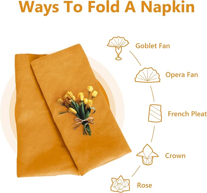 100% Linen Napkins 20x20Inch Set of 4,Cloth Napkins Dinner Napkins,Stone Washed Natural French Flax Napkins for Weddings,Decorative Easter,Mother's Day(Yellow) - Image 6