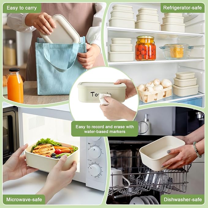 2 Sets of 6 Silicone Food Storage Containers, Reusable Lunch Bento Box with Lid, Hard Shell Storage Containers, Microwave Dishwasher Freezer Safe, 10 oz, 23.6 oz, 44 Ounce(Bone White) - Image 5