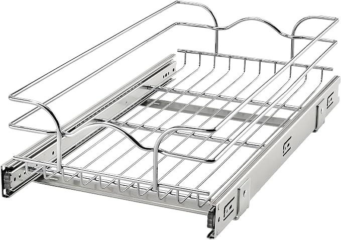 Rev-A-Shelf Steel Wire Pullout Drawer Organizer Shelf for Kitchen Cabinets, Slide Out Storage Basket, Min Opening Width of 11.5" W, 12" x 22", 5WB1-1222CR-1 by Rev-A-Shelf