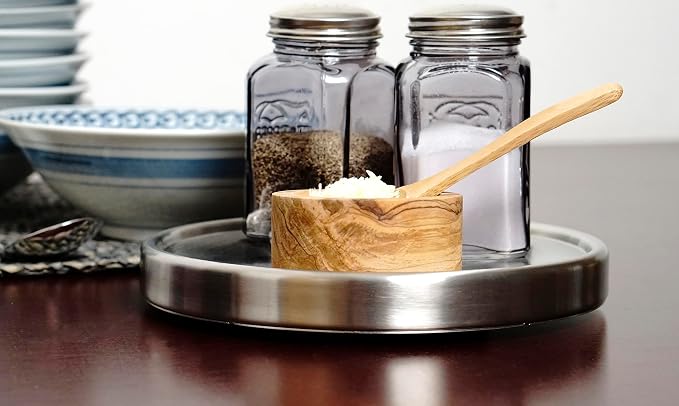 RSVP International Endurance Tool Crock Turntable Lazy Susan, Stainless Steel, 8.25" | Organize Spices & Small Bottles | Spins Easy | Handy in Cabinets or on Counters - Image 4