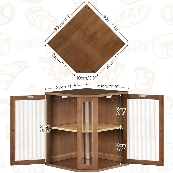 HOOBRO Bread Box, Bamboo Bread Box for Kitchen Countertop, 2-Tier Corner Bread Box, Large Capacity Bread Bin, Food Storage Box, Bread Storage Container for Kitchen, Dining Room, Brown BR12MB01 - Image 3
