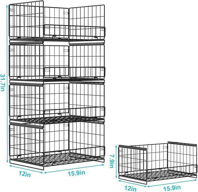Hongtamoya 4-Tier Sliding Closet Organizers and Storage Shelves, Stackable Closet Shelf Organizer Basket Bins, Drawer Shelf Storage Container for Wardrobe Cupboard Kitchen Bathroom Office, Black - Image 3