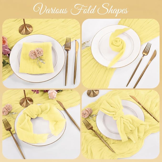 50 Pack Yellow Napkins 20x20Inch Cheesecloth Napkins Bulk | Elegant Cloth Napkins for Table, Washable Rustic Boho Gauze Napkins, for Wedding Party Bridal Baby Shower Dinner Table Decor - Image 4
