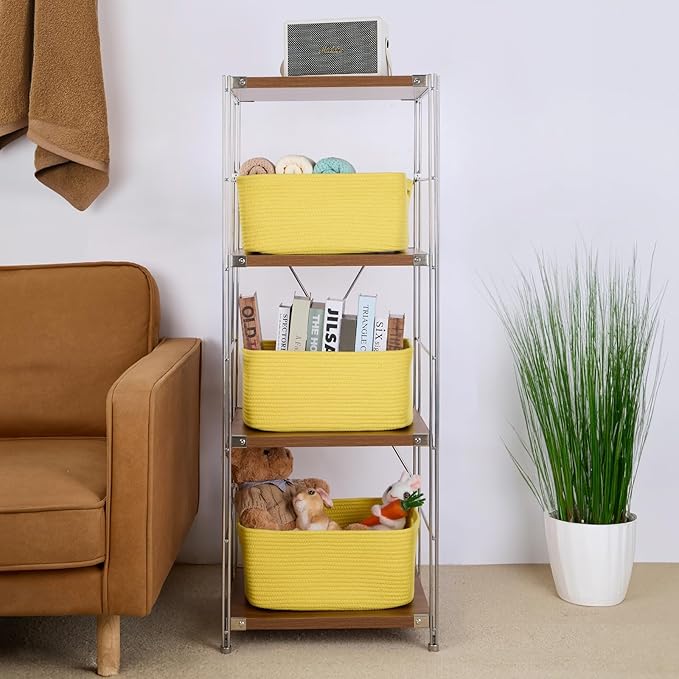 MiniArk Large Storage Baskets for Organizing, 17 x 13 x 7.5” Closet Shelf Baskets for Clothes Blanket Towels, Baby Nursery, Toy Bins Box, Woven Rope Baskets, 4 Packs Yellow - Image 4