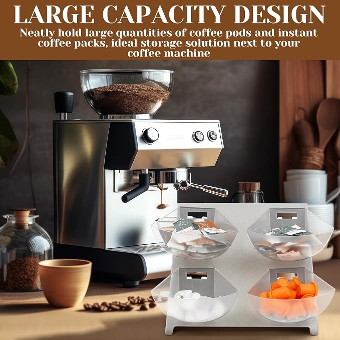 DoubleFill 15.5''x10''x 10.5'' Coffee Condiment Packet Organizer with 4 Removable Compartments Steel Coffee Caddy Station Creamer Sugar Tea Holder for Bar Countertop Office Kitchen Accessories(Silver) - Image 5