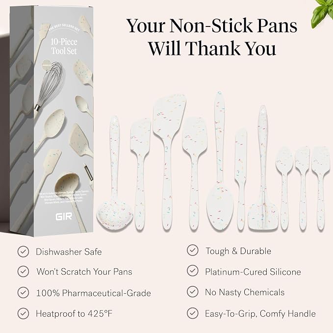 GIR: Get It Right 10-Piece Silicone Ultimate Kitchen Utensil Set – Spatulas, Ladle, Flip, Spoons, Whisk, Peeler & Spoonula – Nonstick, Non-Toxic, Heat-Resistant – Sprinkles - Image 4