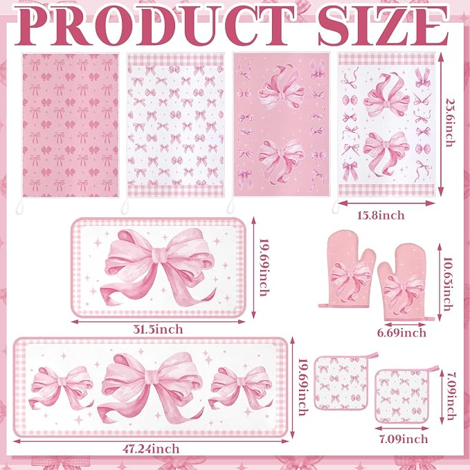 Fourluoo 30 Pcs Pink Bow Kitchen Decor and Utensils Set Pink Kitchen Towels and Rugs Oven Mitts and Pot Holders Non Toxic Silicone Utensils Set Heat Resistant Dishwasher for Cooking - Image 5