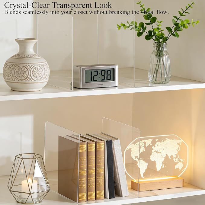 Acrylic Shelf Dividers Closet Organizers for Home Organization Enthusiasts | 12" Tall Sturdy Clear Closet Shelf Dividers for Clothes Purse pantry Separators in Bedroom Kitchen Office Shelf Space Saver - Image 6