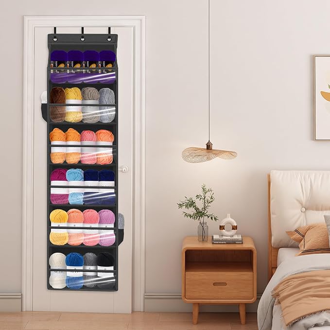 Over Door Organizer with 6 Extra Large Pockets 12 Side Pockets, Sturdy Closet Storage Rack, Hanging Storage Organizer with Clear Window for Shoes, Diaper, Bedroom, Bathroom, Black, 6-Pack - Image 3