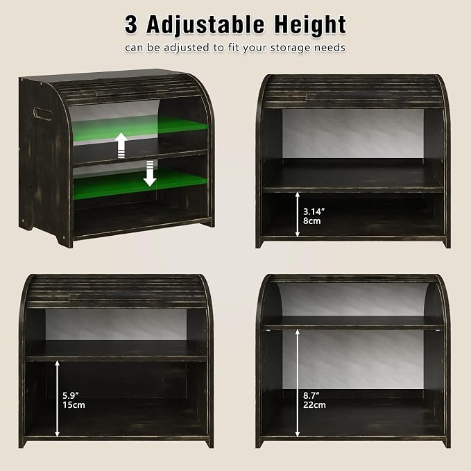 Trironsun Bamboo Roll Top Bread Box for Kitchen Countertop Large Capacity Bread Storage Bin 2 Layer Wooden Bread Storage Organizer Natural Breadbox for Food Storage (Antique Black) - Image 4
