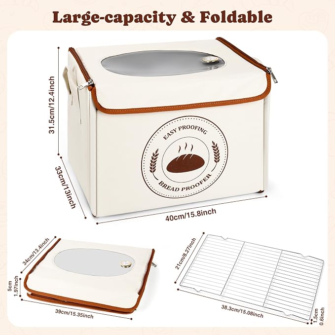 Bread Proofing Box with Temperature Control & Timer, Foldable Dough Proofer for Fermentation, Folding Sourdough Proofing Box for Bread Baking, Pizza, Yogurt, Kombucha, Wine (Beige) - Image 2