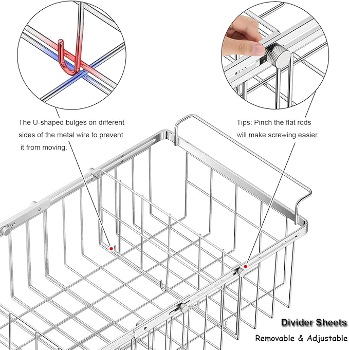 Orgneas Expandable Chest Freezer Organizer Bins Large Deep Freezer Basket | Real Capacity Adjustable 15.5"~24.5" with Removable Divider Sheets for Easy Sort and Organize Frozen Meat Food, 2Pcs - Image 4