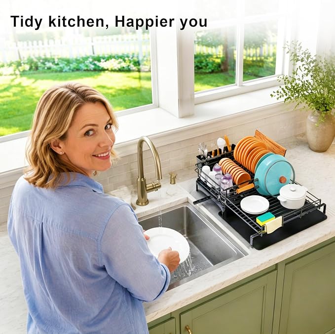 4-in-1 Expandable Dish Drying Rack, Modular Organizer, Rustproof | Extra Large Dish Racks for Kitchen Counter, Tool-Free Dish Drainer with Self-Draining Tray, Foldable Over the Sink Dish Rack - Image 9