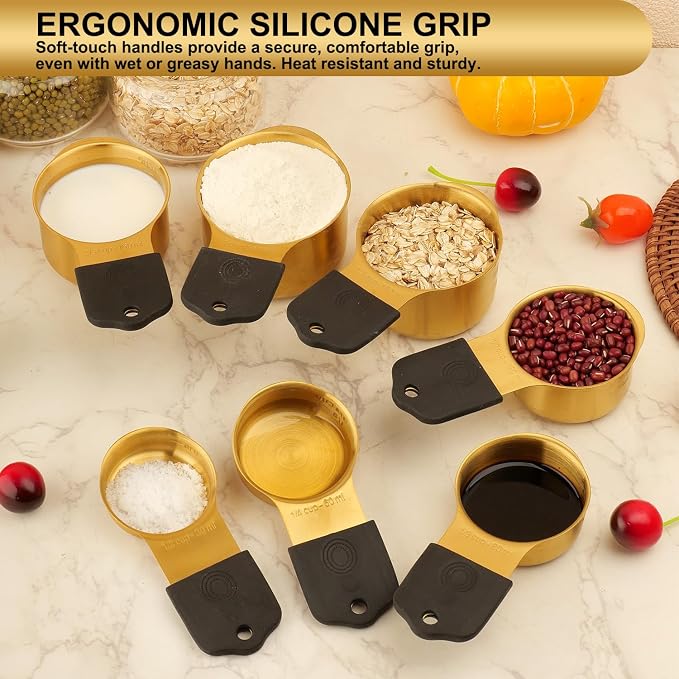 Gold Magnetic Measuring Cups & Spoons Set of 16, 7 Stainless Steel Measuring Cups, 8 Double-Sided Measuring Spoons & 1 Leveler, Premium Finish Baking Tools Kitchen Gadget for Dry & Liquid Ingredients - Image 7