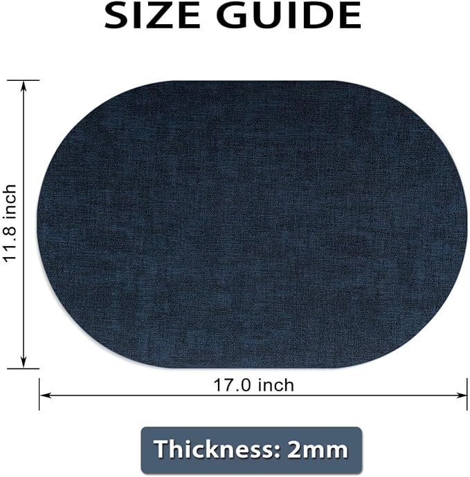 Placemats Set of 4-17" x 11.8" Waterproof & Heat Resistant Oval Place Mats, Wipeable Washable Double Layer Faux Leather Table Mats, Dark Blue - Image 6