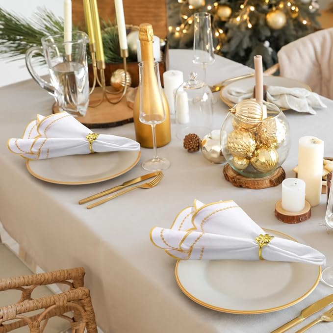 Hahafelt Cloth Napkins 18x18inches Scalloped Embroidery Cloth Napkins Washable Polyester Table Dinner for Hotel Restaurant Weddings Events Parties (Gold,12 Set) - Image 5