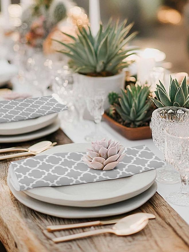 Cloth Napkins Set of 4-20x20 Inches, Light Gray Washable Reusable Table Napkins, Minimalist Boho Abstract Ethnic Motifs Soft & Absortbent Dining Napkin for Party Wedding Hotel Restaurant - Image 6