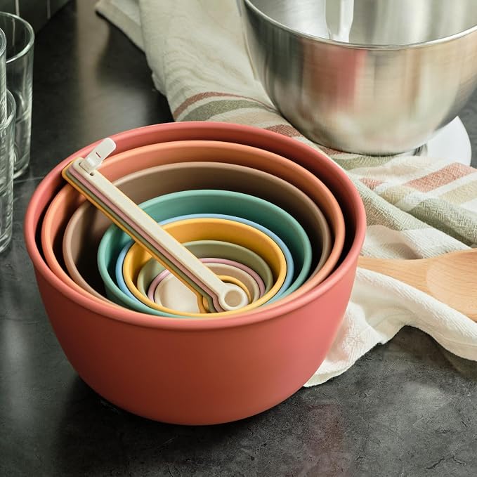 Bamboozle Astrik Mega Baking Bundle| 5 Piece Mixing Bowl Set | Measuring Cups and Spoons | Silicone Lid Set | Cooking and Meal Prep | Dishwasher Safe | Microwave Safe | Desert Bloom - Image 5