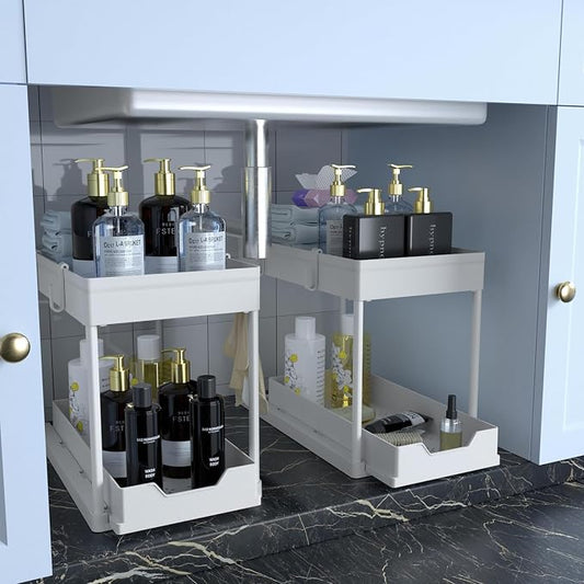 nun 2-Tier Under Sink Kitchen Cabinet Organizer with Sliding Storage Drawer,White,10.23inW x 16.33inD x 15.94inH by Unknown