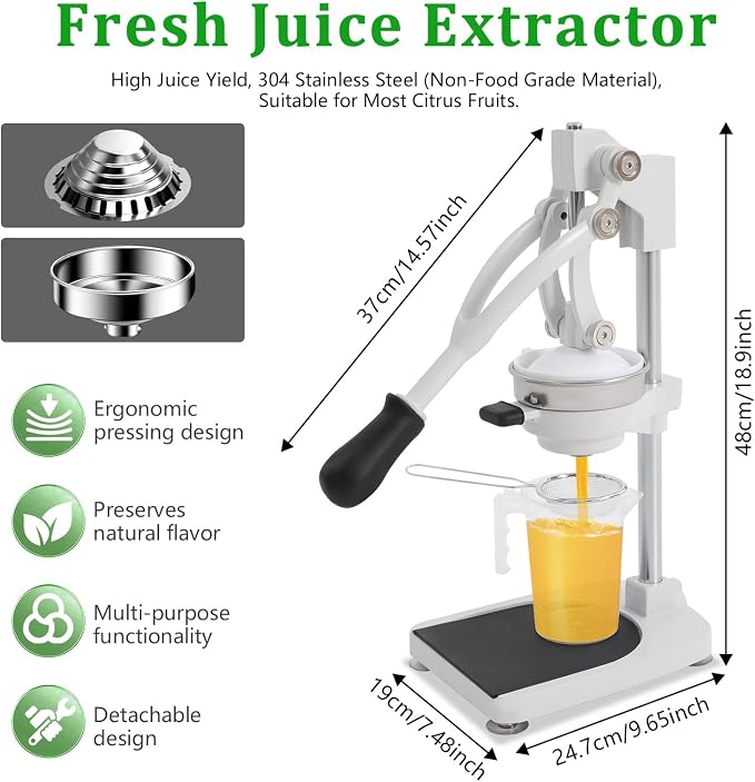 Cast Iron Juicer 304 Stainless Steel Citrus Press & Lemon Squeezer Fresh Fruit Juice Extractor Manual Juicers for Orange Grapefruit Lemon Lime Pomegranate and Much More,Easy to Clean and Use - Image 3