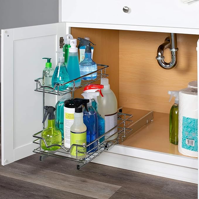 HOLDN’ STORAGE Under Sink Organizers and Storage, 11" W x 18" D x 15" H | 2-Tier Under-Sink Organizer, Full-Extension Slides, Keeps Cleaning Supplies, Bottles & Essentials Easy To Reach - Image 2