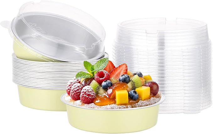 Beasea Disposable Mini Pie Tins with Lids, 20 Pack 7.3oz Aluminum Baking Foil Tins Small Round Tart Container for Individual Dessert Cupcake Muffin Cheesecake Quiche Oven Dishes - Sage Green by Beasea