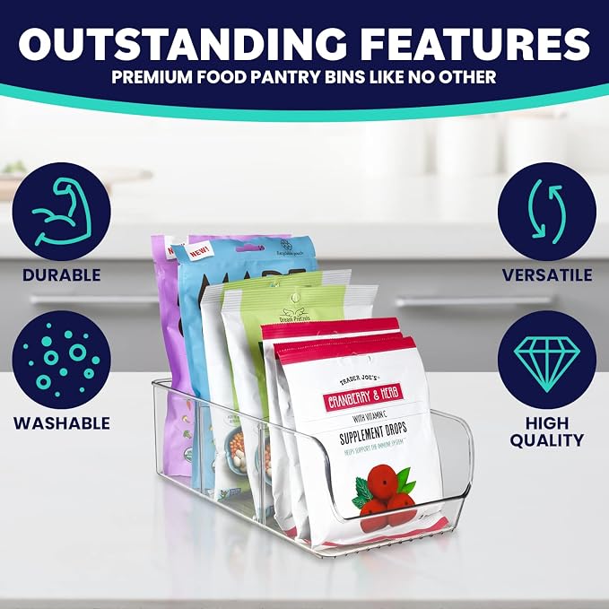 ELTOW 4-Pack Snack Organizer, 3-Compartment Plastic Bins with Removable Dividers, Chip & Food Storage for Pantry, Spices, Fridge, and Cabinet - Image 5