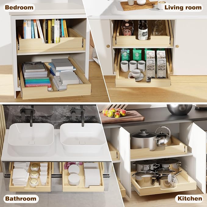 Pullout Cabinet Organizer, 17''W×21''D×3''H Slide Out Shelves for Kitchen Cabinets, Pull out Drawers for Kitchen Cabinets, Pantry, Bathroom, & Storage Organization - Image 7