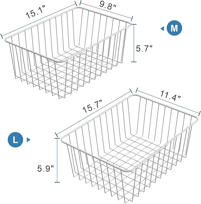 Freezer Organizer Bins - For 16 Cu Ft Upright Freezer, 6 Pack White | Wire Baskets 3 Large & 3 Medium Sizes, Slide-Out for Easy Access, Prevent Food Falling Out, Keep Stand-Up Freezer Organized - Image 7
