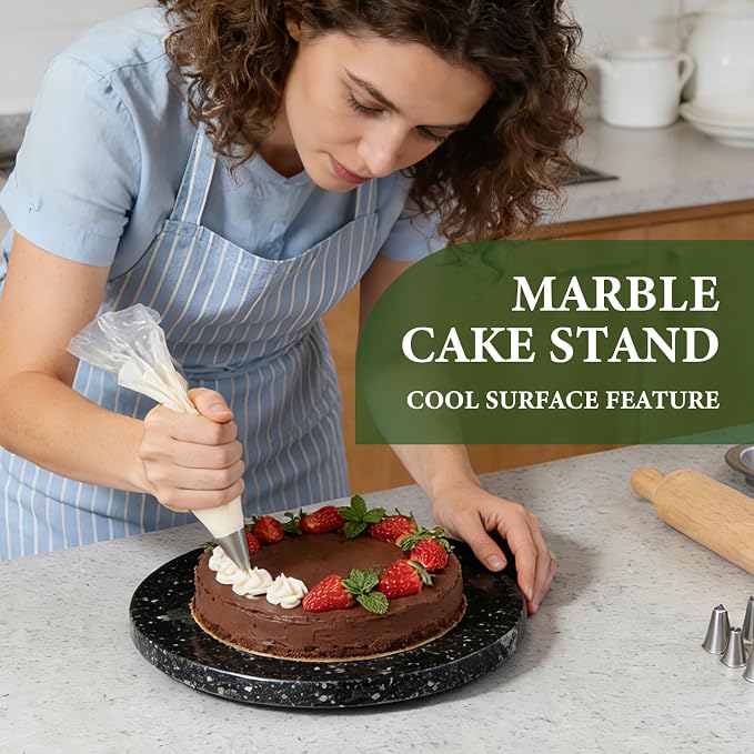 12'' Black Marble Lazy Susan Marble Turntable for Kitchen Dinning, Granite Lazy Susans Organizer for Cabinet, Serving Rotation Spinning Tabletop Organizer Swiveling, Spice Rack Storage - Image 8