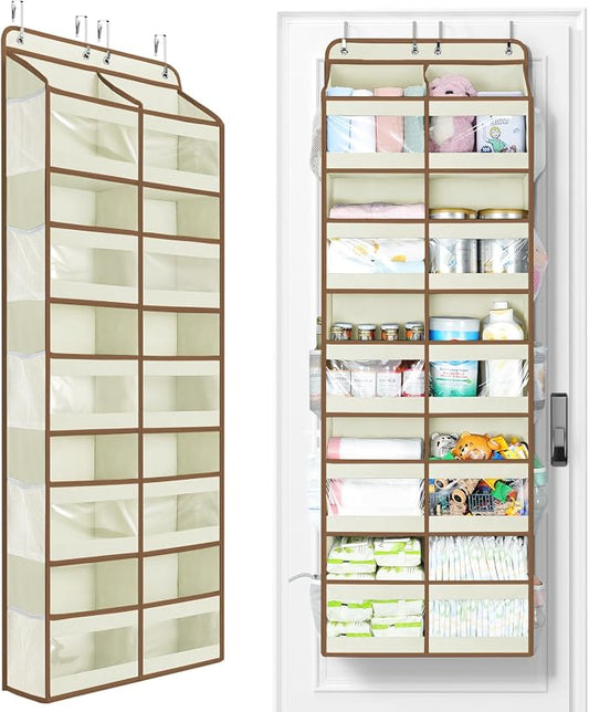 Yecaye 5-Tier Over The Door Organizer Dual-Column, 80lbs Load Over the Door Storage of 10 Compartments, Heavy Duty Extra Large Door Organizer Hanging for Bedroom Dorm Bathroom Pantry, Beige, 1 Pack by Yecaye