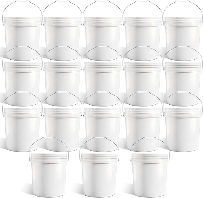 18-Pack 2.5 Gallon Plastic Bucket with Handle – White Heavy-Duty Food Grade Water Storage Buckets for Cleaning, Paint, Ice, Halloween & More by UMETASS