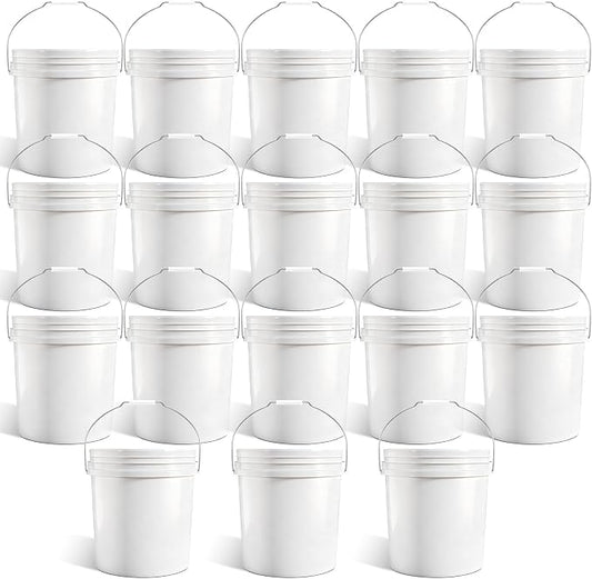 18-Pack 2.5 Gallon Plastic Bucket with Handle – White Heavy-Duty Food Grade Water Storage Buckets for Cleaning, Paint, Ice, Halloween & More by UMETASS