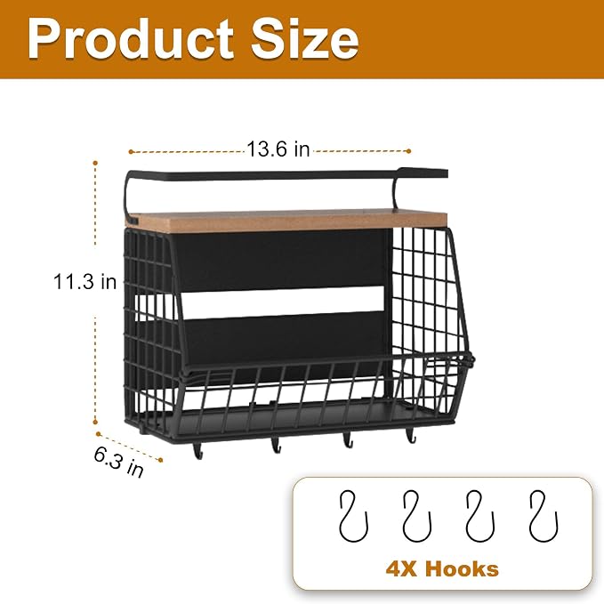 Magnetic Shelf for Fridge,Hanging Wall Basket for Potato Onion Fruit and Vegetable Storage Bins,Large Produce Container Magnetic Spice Rack for Refrigerator Kitchen Counter Pantry,Black - Image 6