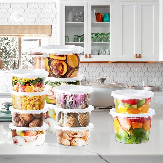 NEEBAKE 90 Set Deli-Containers-with-Lids: [8oz 16oz 32oz] Combo Plastic-Food-Storage-Containers-with-Lids, Microwaveable & Freezer Safe To-Go-Containers, Leak-proof Meal-Prep-Containers - Image 6