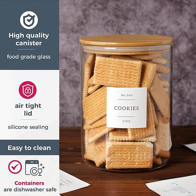CZZGSM Set of 6 Glass Flour and Sugar jars with 132 Kitchen Pantry Labels - Thicken Large Glass Storage containers with Airtight Bamboo Lid - Rice Canisters for Salt Coffee - 100OZ/54OZ/27OZ - Image 8