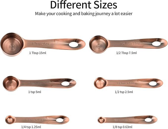 Measuring Cups and Spoons Set, Copper Measuring Cups and Spoons Set for Kitchen & Baking, Stainless Steel 5 Measure Cups & 6 Spoons for Drying&Liquid, US & Metric Measuing Tool - Image 5