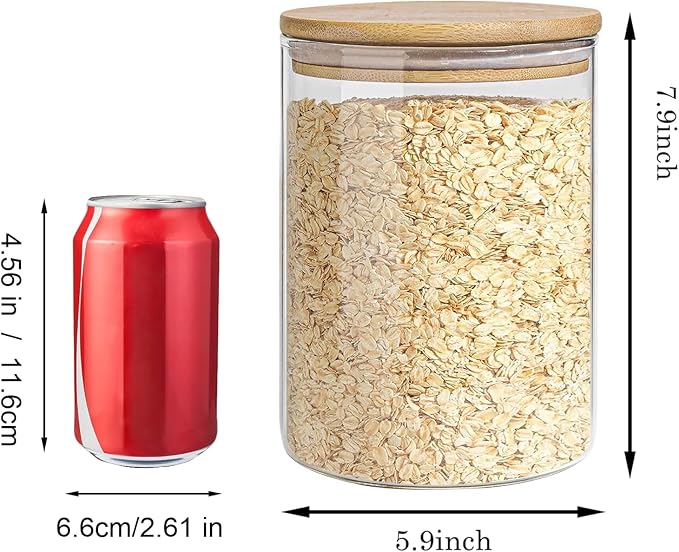Glass Storage Jars Set Elegant Containers with Airtight Bamboo Lids, Perfect for Kitchen Organization - Flour, Rice, Pasta, Sugar, Coffee Beans, Accessories Included (2 packs(111oz)) - Image 2