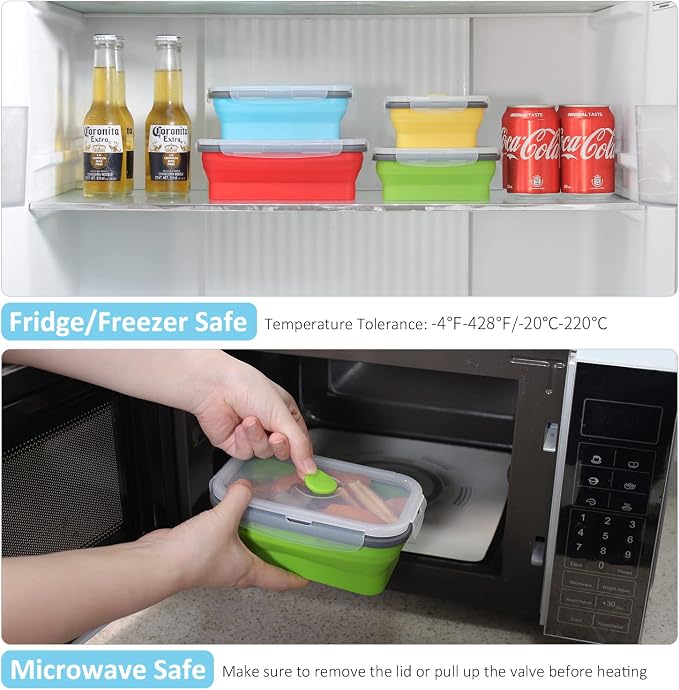 Collapsible Food Storage Containers with Airtight Lid, 4 Sizes, Annaklin Small and Large Stacking Silicone Collapsible Meal Prep Container Set for Leftover, Microwave Freezer Dishwasher Safe, Set of 4 - Image 7