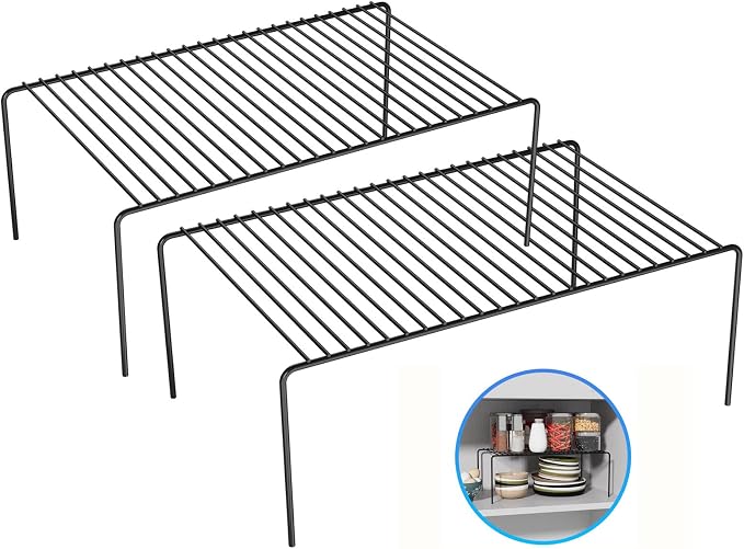 2Pack Cabinet Storage Shelf Rack, 15.7''L x 9.4''W x 5.9''H, Black | Spice Rack, Rustproof Metal Wire Kitchen Counter Organizers and Storage, for Cabinet, Plate, Dish, Pantry, Bathroom, Fridge by DPZM