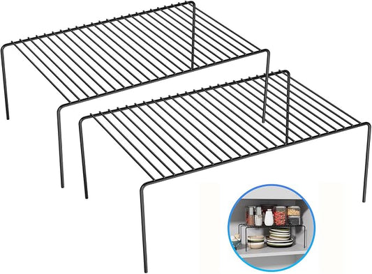 2Pack Cabinet Storage Shelf Rack, 15.7''L x 9.4''W x 5.9''H, Black | Spice Rack, Rustproof Metal Wire Kitchen Counter Organizers and Storage, for Cabinet, Plate, Dish, Pantry, Bathroom, Fridge by DPZM