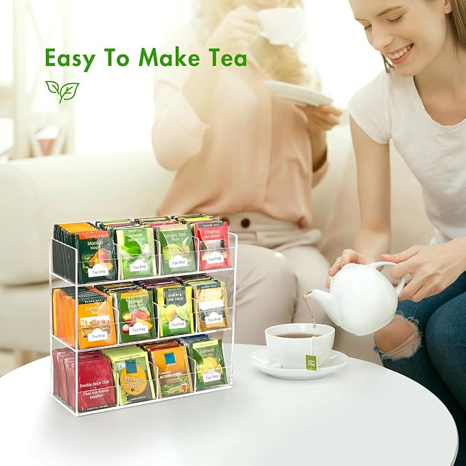 BEYGORM Acrylic Tea Bag Organizer for 216 Tea Packets | No Assembly Required Display Holder for Countertop, Vertical Tea Bag Caddy for Cabinet, Tea bar Accessories, Teabags Storage - Image 5