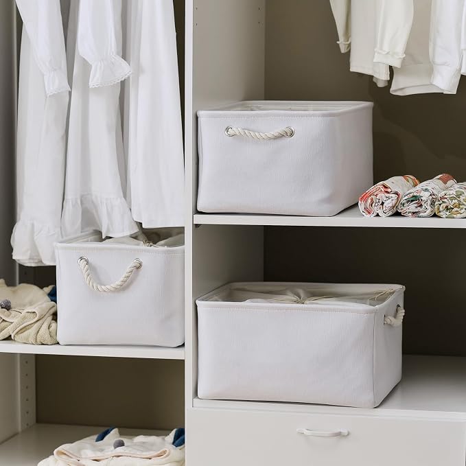 Storage Basket for Gifts Empty - X Large - 3 Pack 17.7L×13.8W×9.8H in Collapsible Storage Bin for Shelves, Toy Box Storage for Gifts Book Laundry (White) - Image 2