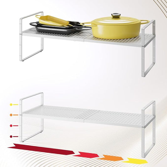 16.5~27.1" Expandable Shelf with Hole，2Pack 10.2" Wide Stackable Cabinet Shelves，White by Unknown