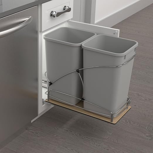 Rev-A-Shelf Double Pullout Trash Can w/Soft-Close Slides, 11.5" Min Opening | 27 QT Large Capacity Garbage/ Recycling Waste Bins for Under Kitchen Cabinets, Heavy Gauge Wire Construction 54WC-1527SC-17-1 - Image 8