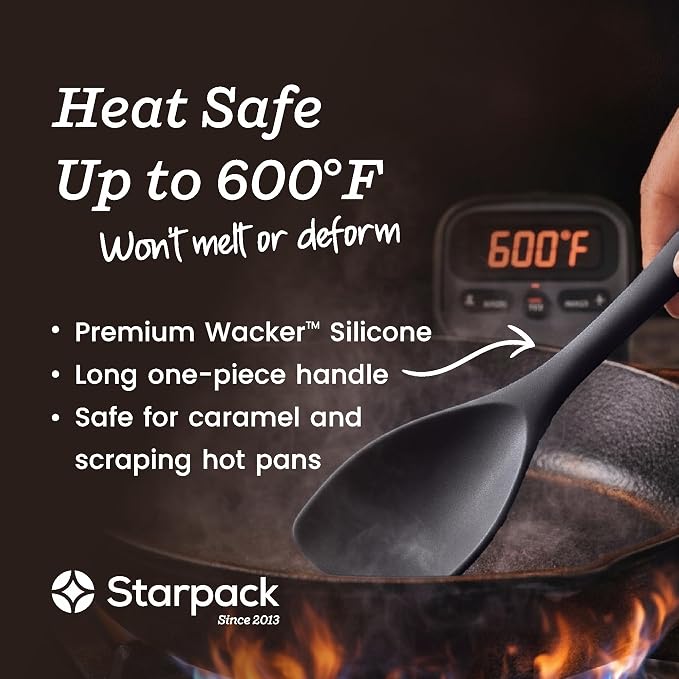 Starpack Like a Boss XL Silicone Cooking Utensils Set (6-Piece, 13.5") - LFGB Certified, 600°F Heat Resistant, BPA-Free - Heavy-Duty Steel Core, Dishwasher Safe - for Nonstick Cookware, Gray Black - Image 4