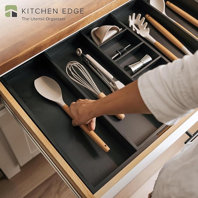 Utensil & Junk Drawer Organizer, 19-33 in, Black Bamboo | Food-safe contract grade, 100% sustainable wood, non-slip, adjustable - Image 2