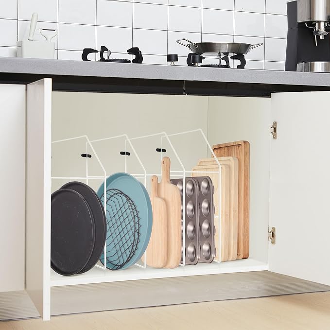 Blulu 4 Pcs Baking Sheet Organizer 18" x 20" Tray Dividers for Cabinets Kitchen Cabinet Dividers Vertical for Baking Sheets Chrome Pan Rack Storage Wires for Kitchen Cupboards(White) - Image 6